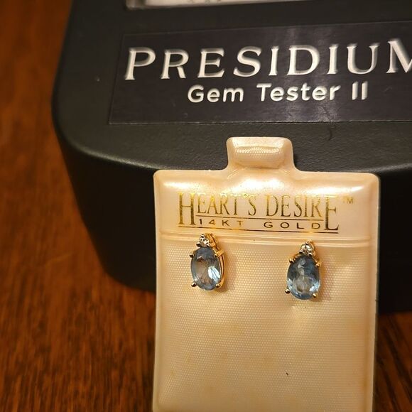 14k Gold Earrings Featuring Blue Topaz And Diamonds